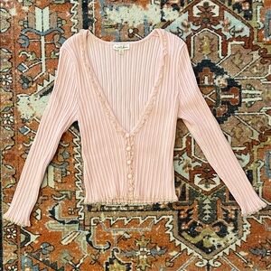 For Love & Lemons Light Pink Ribbed Lace Cardigan | Women’s Size M